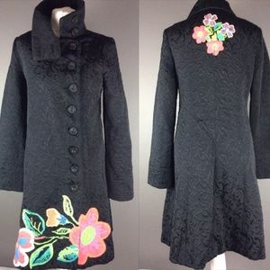 Desigual black coat large printed floral design